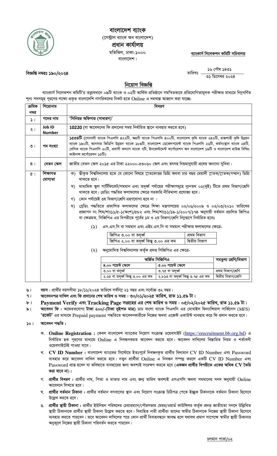 Circular-Senior Officer (General) Combined Bank Job Circular 2024-Page 1