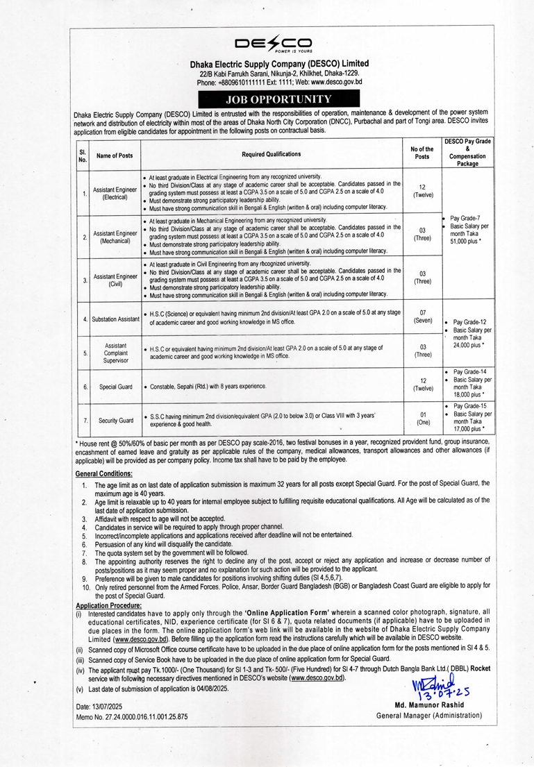 Circular-DESCO Job Circular 2025